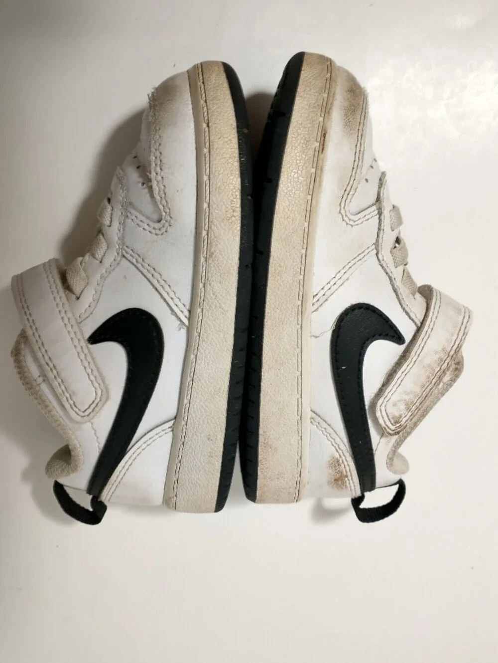 Nike White Sneakers with Black Swoosh, Toddler Size 7C, Loop And Hook Closure
